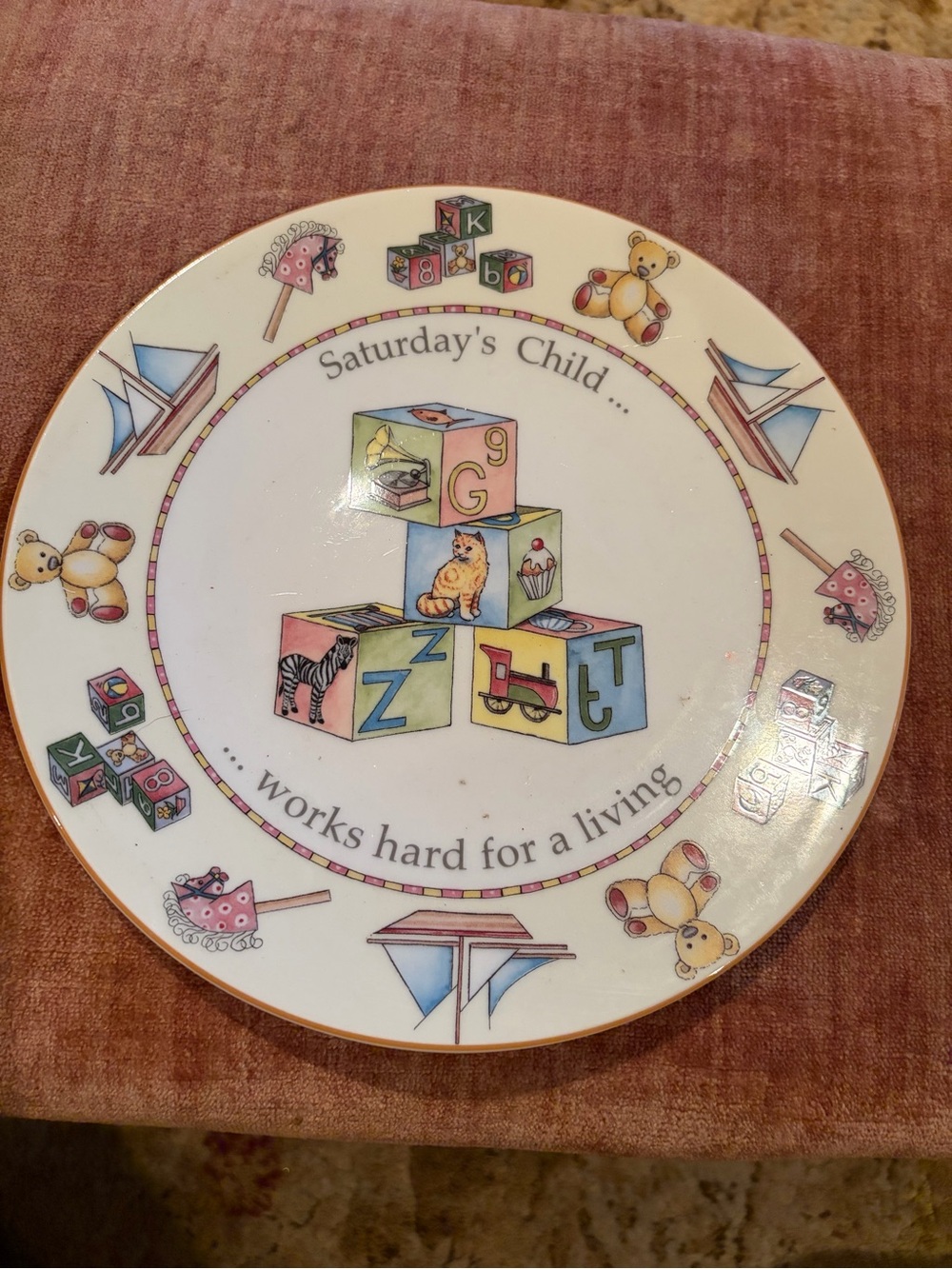 Royal Worcester Kids Block Motif Plate Saturday's Child decorative Jenny Barnard